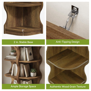 6-Tier Corner Bookshelf with Wave-Shaped Design, 71" Tall