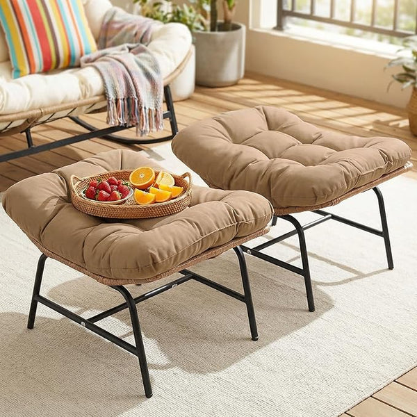 Outdoor Wicker Ottoman Set of 2