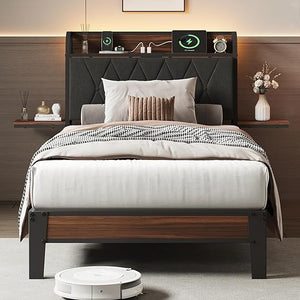 Platform Bed Frame with Storage Drawers & LED Lights