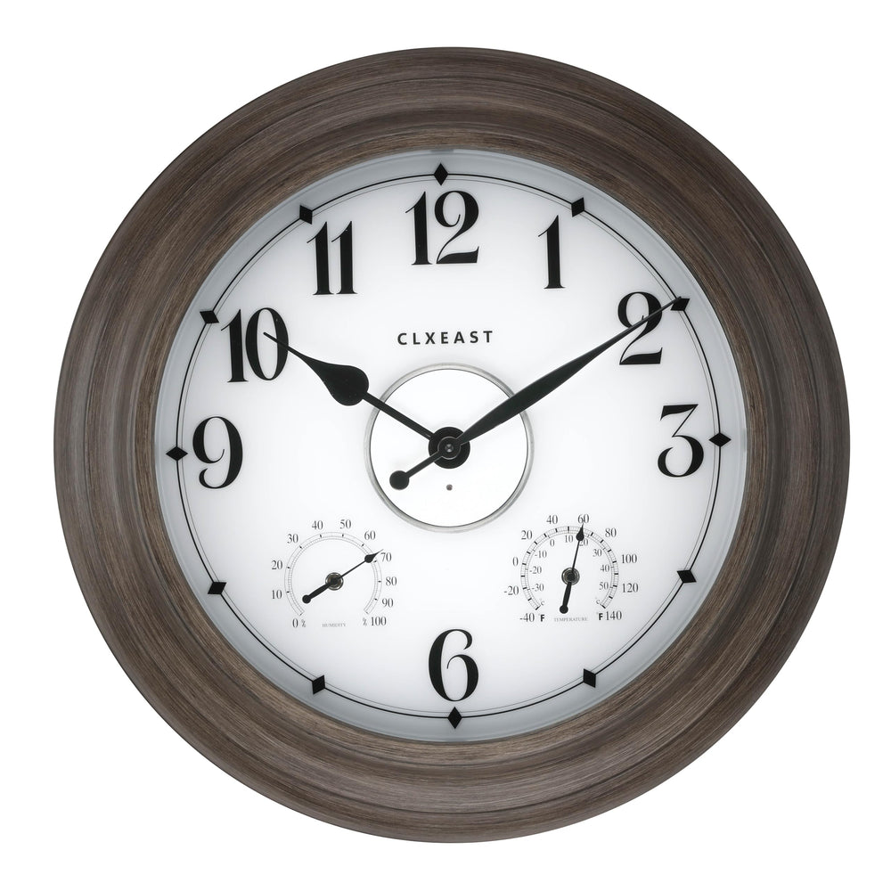 24-Inch Outdoor Wall Clock with Thermometer, Hygrometer & Smart Night Light