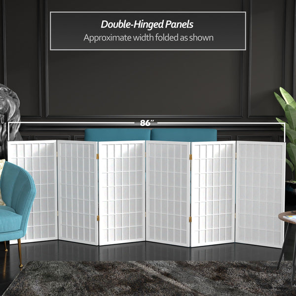 6-Panel Shoji Screen Room Divider – White Rice Paper & Wood