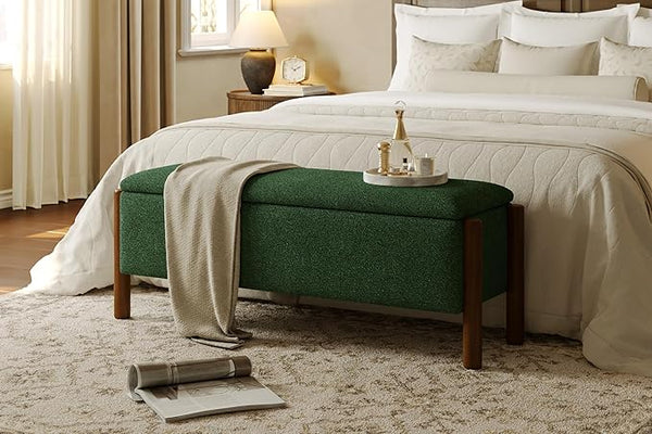 Storage Ottoman Bench with Walnut Legs