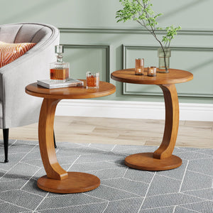 C-Shaped Round End Table — Brown