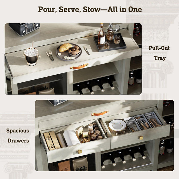 Extra Large Coffee Bar Cabinet with Fridge Space & Power Outlet