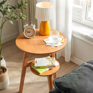 2-Tier Solid Wood Round End Table