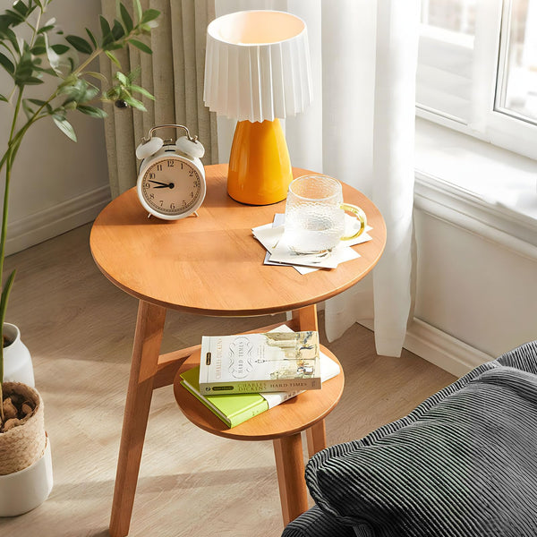 2-Tier Solid Wood Round End Table