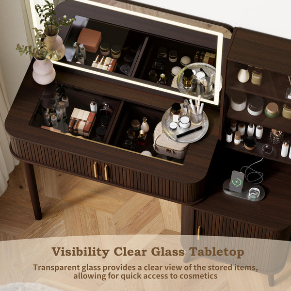 51" Fluted Makeup Vanity Desk with Mirror & Lights