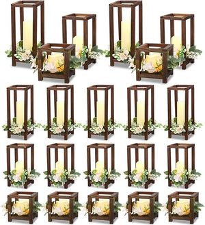 Wooden Wedding Lantern Centerpiece Set with LED Candles – 45 Pieces