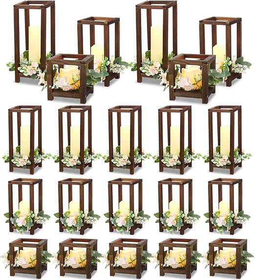 Wooden Wedding Lantern Centerpiece Set with LED Candles – 45 Pieces