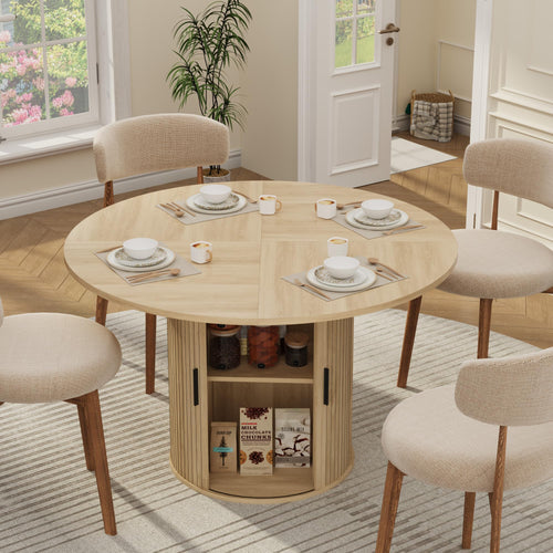 47" Round Dining Table with Storage Shelf & Sliding Door