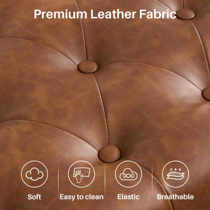 Tufted Faux Leather Storage Bench with Metal Frame