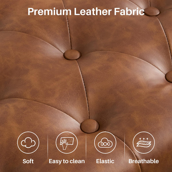 Tufted Faux Leather Storage Bench with Metal Frame