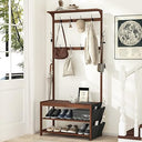Bamboo Hall Tree with Bench, Shoe Storage & 14 Coat Hooks