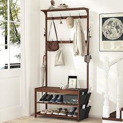 Bamboo Hall Tree with Bench, Shoe Storage & 14 Coat Hooks