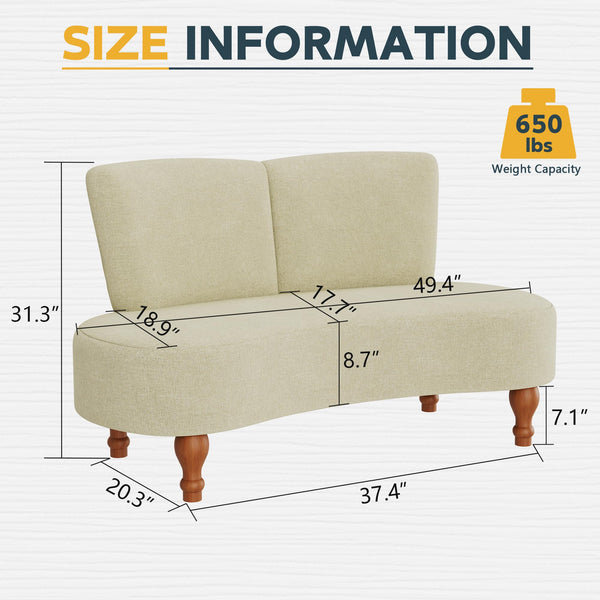 49" Curved Loveseat Sofa with Wooden Legs