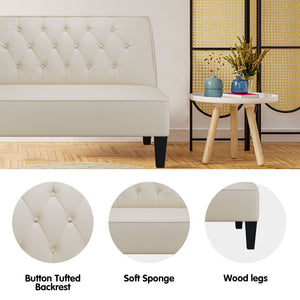 Button Tufted Loveseat Settee – Faux Leather Upholstered 2-Seat Sofa Bench