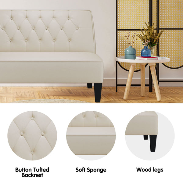 Button Tufted Loveseat Settee – Faux Leather Upholstered 2-Seat Sofa Bench