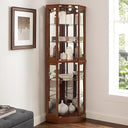 Lighted Corner Curio Cabinet with Glass Doors & Adjustable Shelves