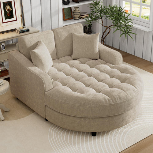 Chenille Chaise Lounge Sofa Bed with Tufted Seat & Removable Pillows