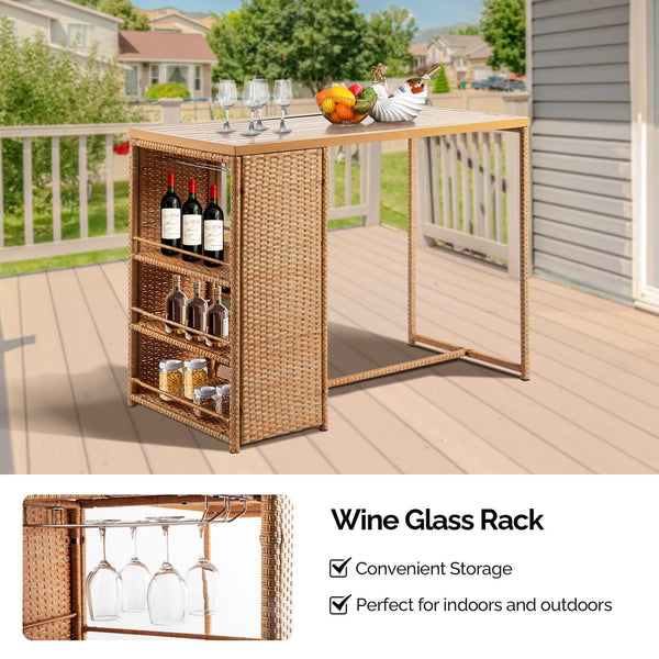 5-Piece Outdoor Wicker Bar Set with Storage