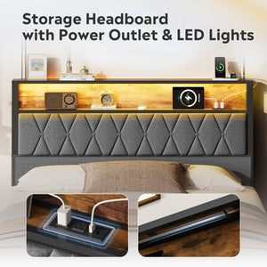 Platform Bed Frame with Storage Drawers & LED Lights