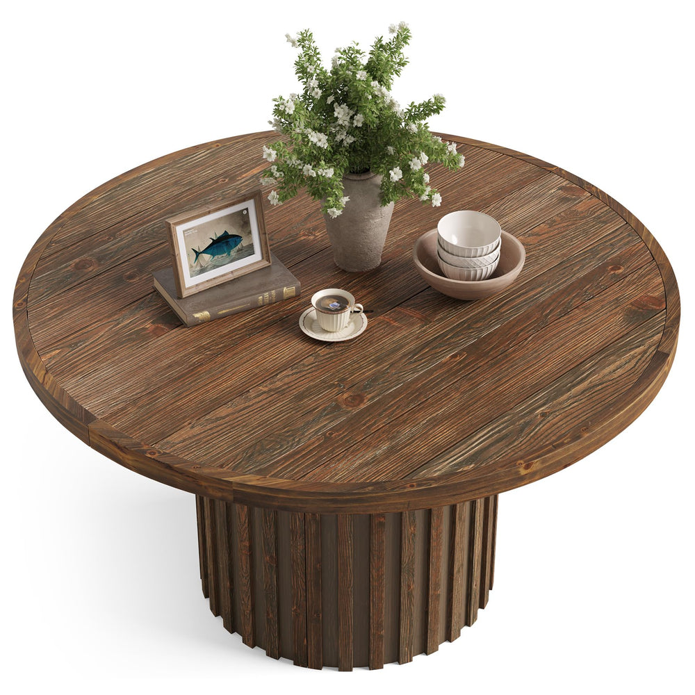 47" Round Solid Wood Dining Table – Farmhouse Pedestal Base