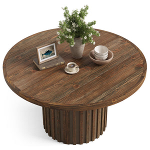 47" Round Solid Wood Dining Table – Farmhouse Pedestal Base