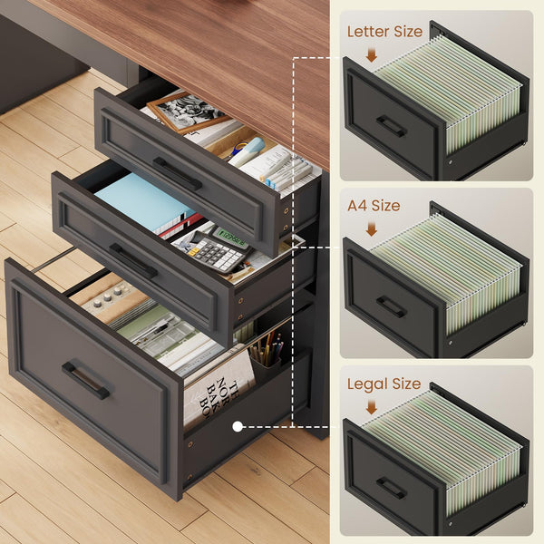 L-Shaped Electric Standing Desk with Drawers, Shelves & Power Outlet