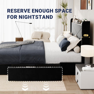 Velvet Platform Bed with Storage Drawers & USB Ports