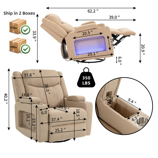 Oversized Power Recliner with Massage, Heat & Swivel Rocker
