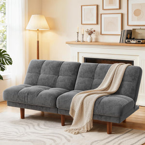 Convertible Futon Sofa Bed with Adjustable Backrest – Grey Corduroy