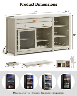 Extra Large Coffee Bar Cabinet with Fridge Space & Power Outlet