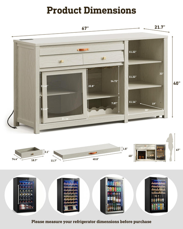 Extra Large Coffee Bar Cabinet with Fridge Space & Power Outlet
