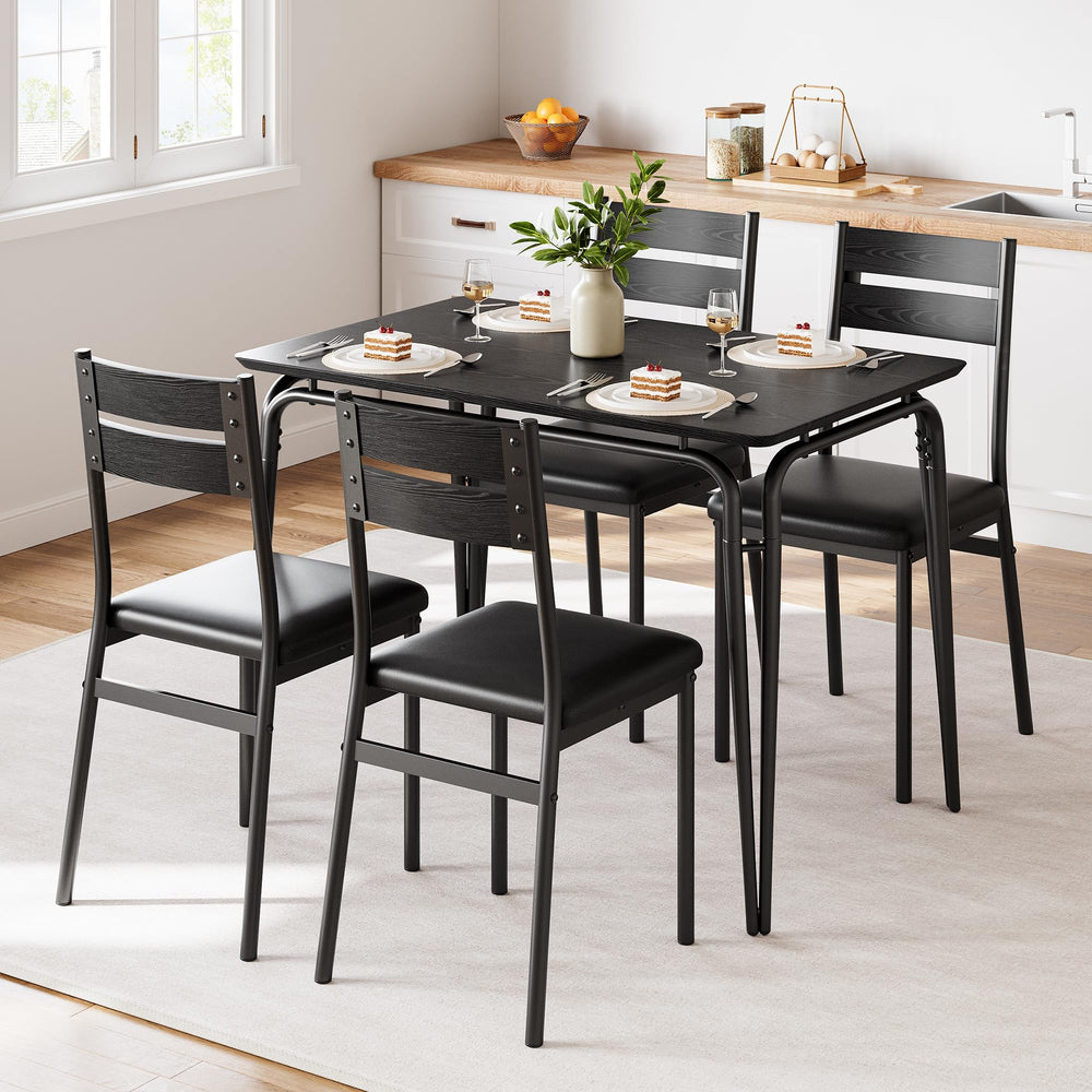 5-Piece Dining Table Set with 4 Chairs – Modern Black