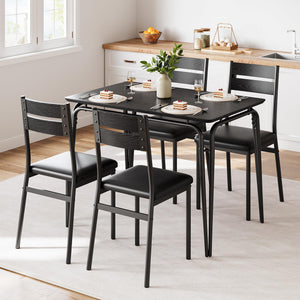 5-Piece Dining Table Set with 4 Chairs – Modern Black