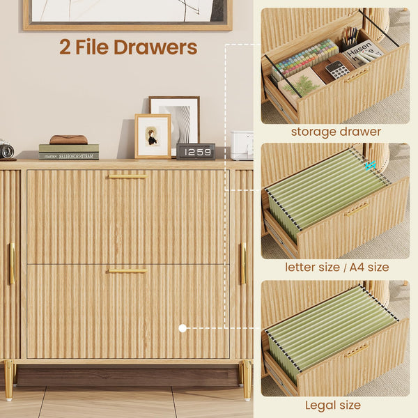 2-Drawer Filing Cabinet with Sliding Door Storage