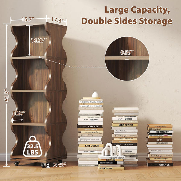 4-Tier Rotating Bookshelf with Wheels