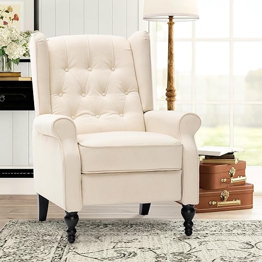 Mid-Century Push-Back Recliner Chair with Footrest
