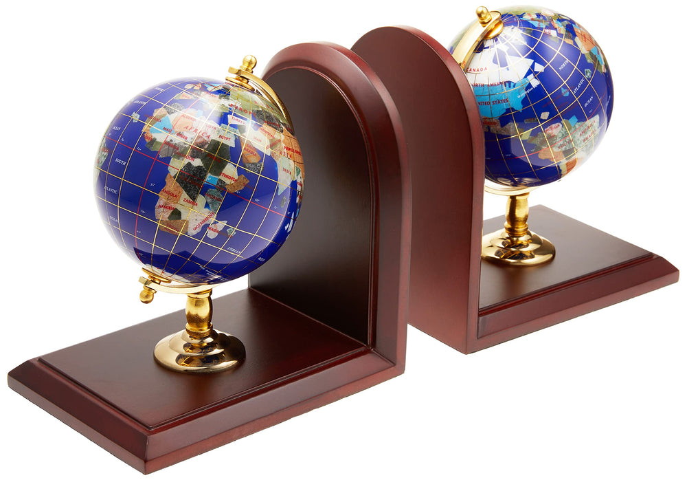 Blue Lapis Gemstone Globe Bookends – Set of 2