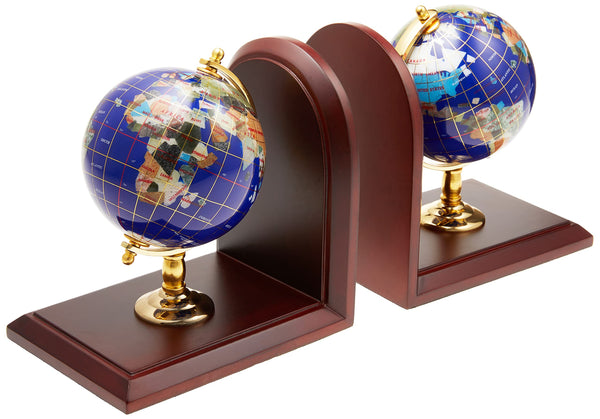Blue Lapis Gemstone Globe Bookends – Set of 2