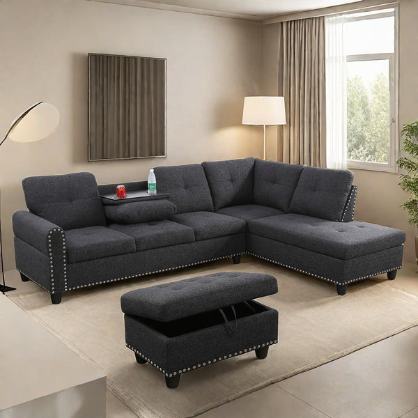 L-Shaped Modular Sectional Sofa with Ottoman Storage