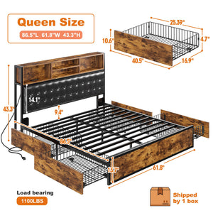 Queen Bed Frame with Storage Drawers & Charging Station