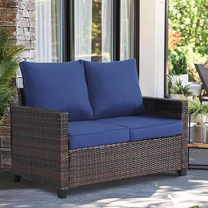 Outdoor Wicker Patio Loveseat with Cushions