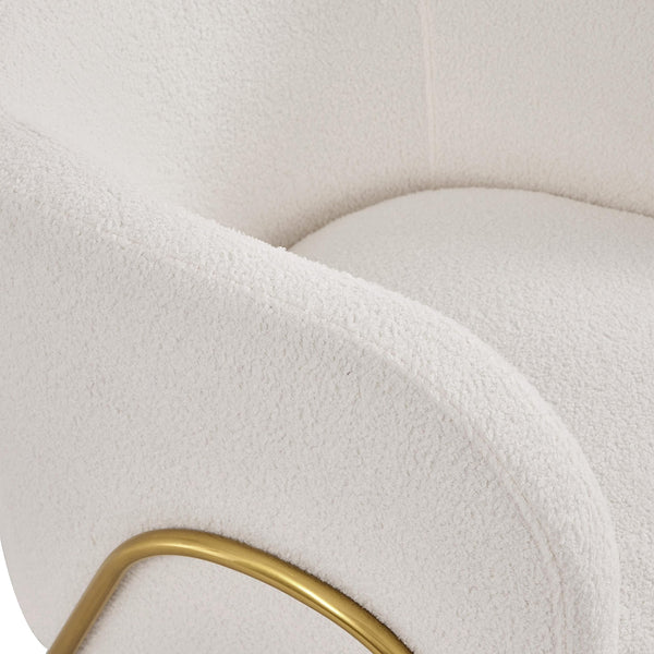 Boucle Barrel Accent Chair with Gold V-Legs