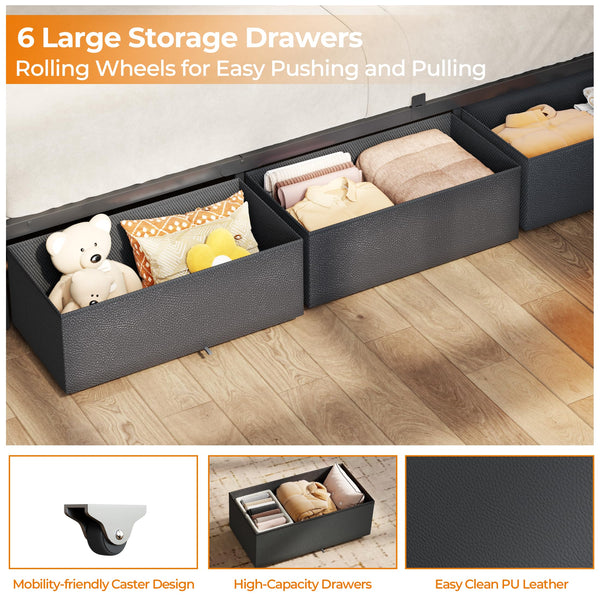Queen & Full Platform Bed with Storage Headboard, LED Lights & Charging Station