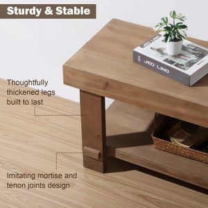 Solid Wood Farmhouse Entryway Bench with Storage Shelf