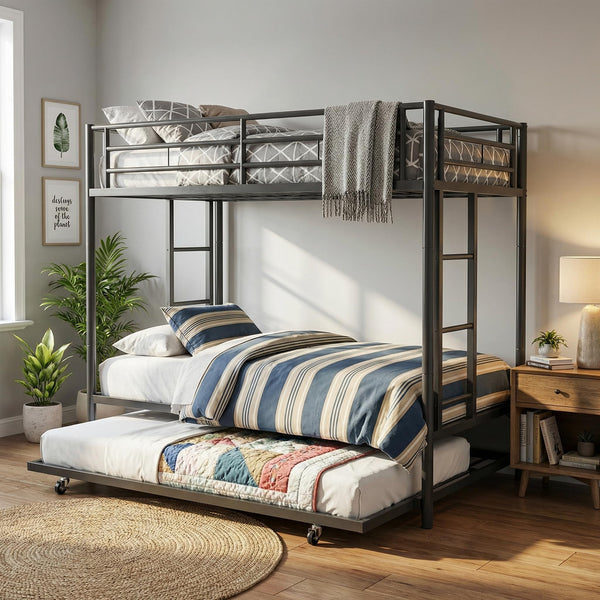 Metal Twin Over Twin Bunk Bed with Trundle