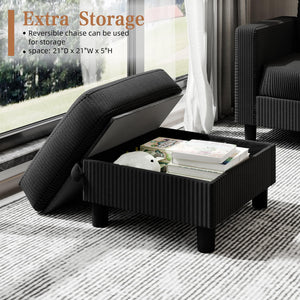 3-Seat L-Shaped Sectional Sofa with Storage Ottoman & Reversible Chaise