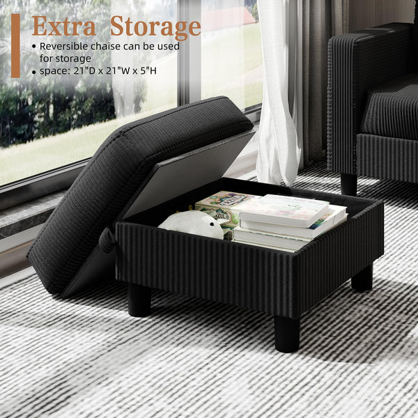 3-Seat L-Shaped Sectional Sofa with Storage Ottoman & Reversible Chaise
