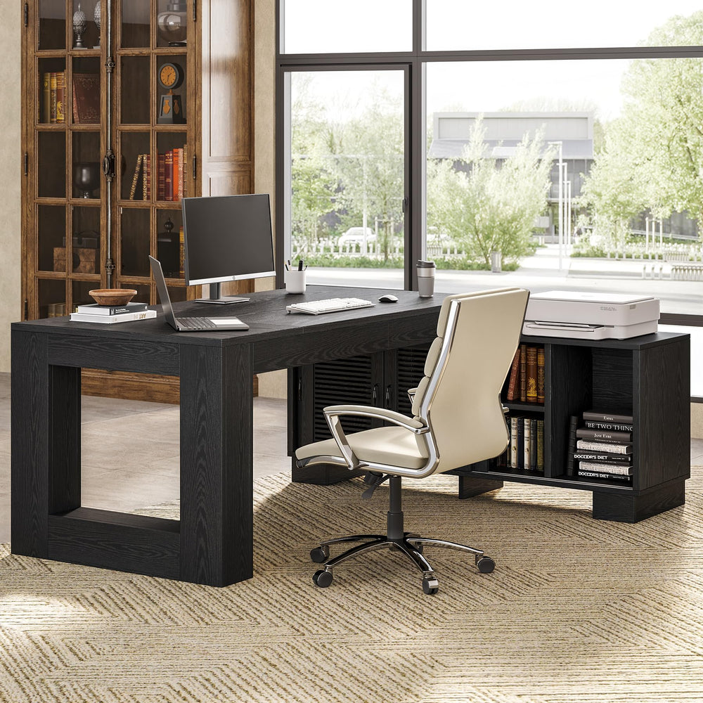 L-Shaped Executive Desk with File Cabinet